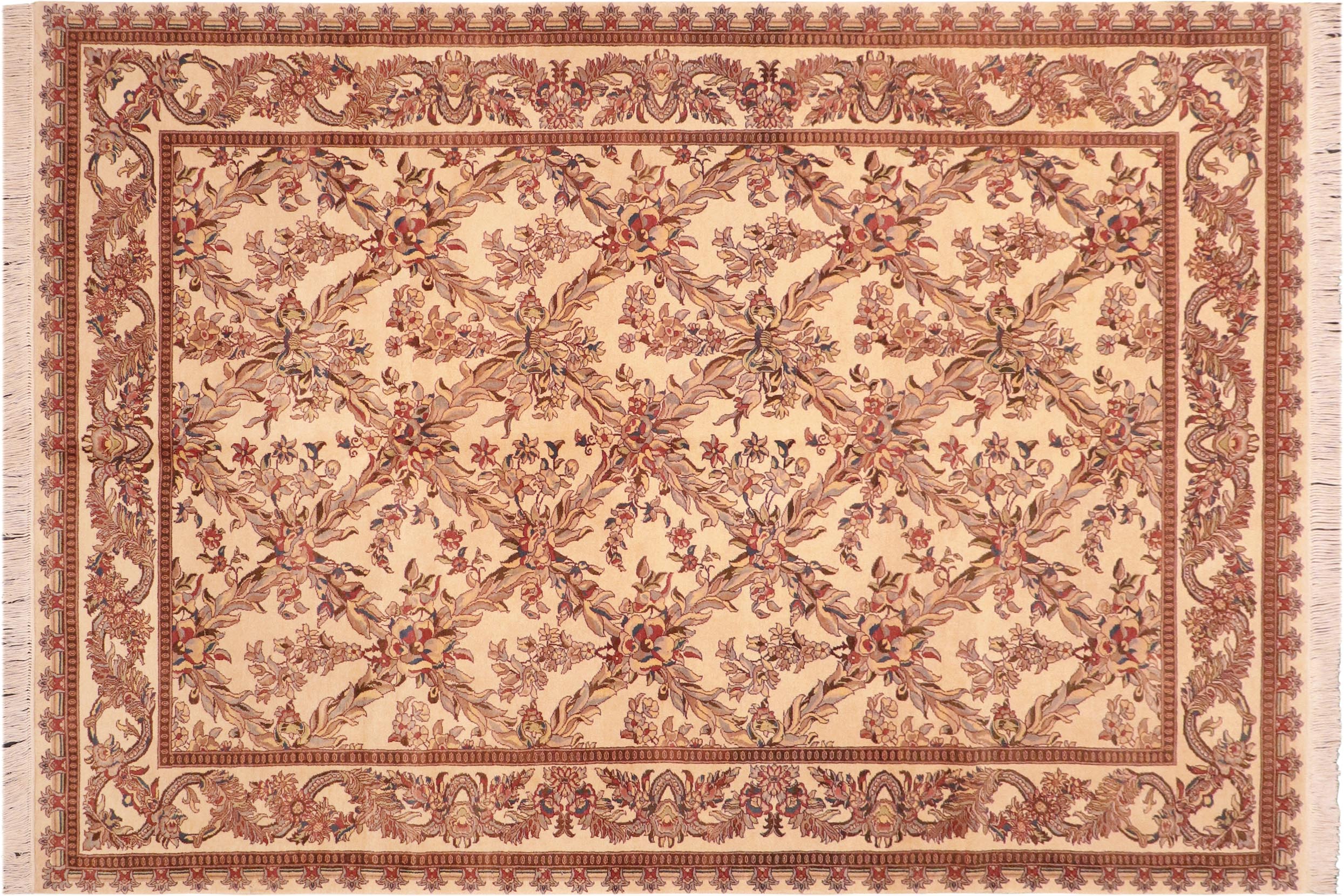 handmade Transitional Basan Ivory Pink Hand Knotted RECTANGLE 100% WOOL area rug 6x9