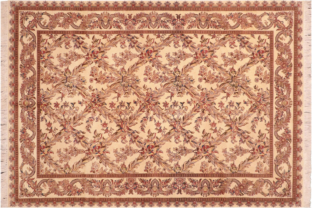 handmade Transitional Basan Ivory Pink Hand Knotted RECTANGLE 100% WOOL area rug 6x9