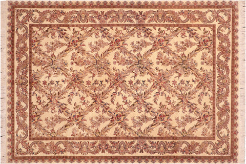 handmade Transitional Basan Ivory Pink Hand Knotted RECTANGLE 100% WOOL area rug 6x9