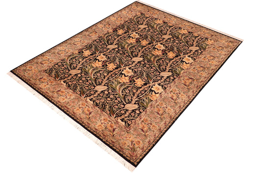 handmade Transitional Dafodils Black Taupe Hand Knotted RECTANGLE 100% WOOL area rug 6x9