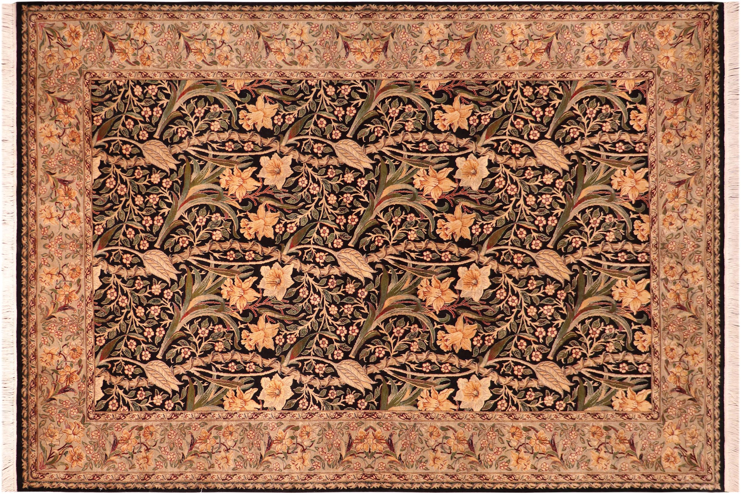 handmade Transitional Dafodils Black Taupe Hand Knotted RECTANGLE 100% WOOL area rug 6x9