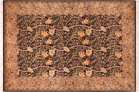 handmade Transitional Dafodils Black Taupe Hand Knotted RECTANGLE 100% WOOL area rug 6x9