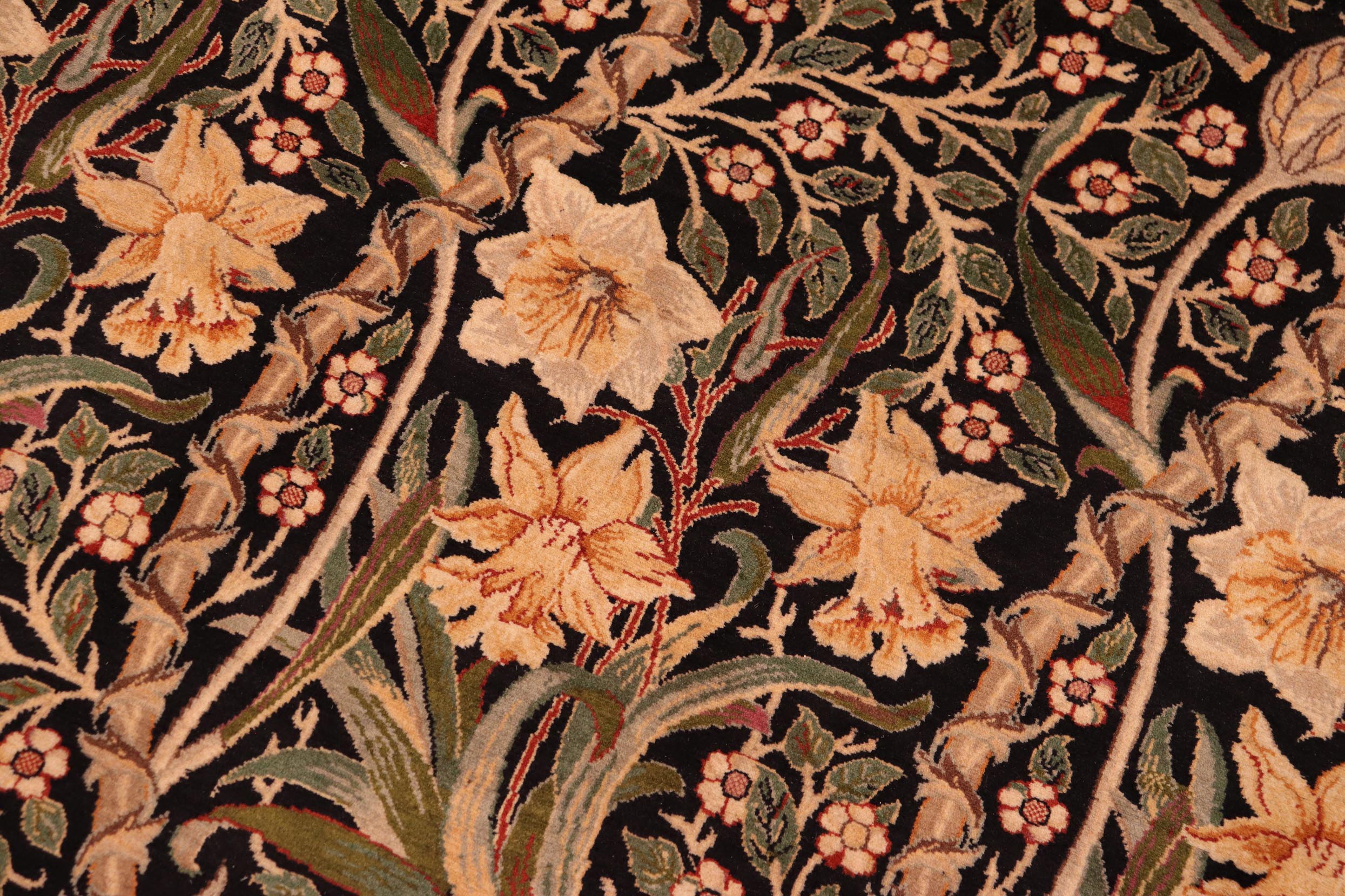 handmade Transitional Dafodils Black Taupe Hand Knotted RECTANGLE 100% WOOL area rug 6x9