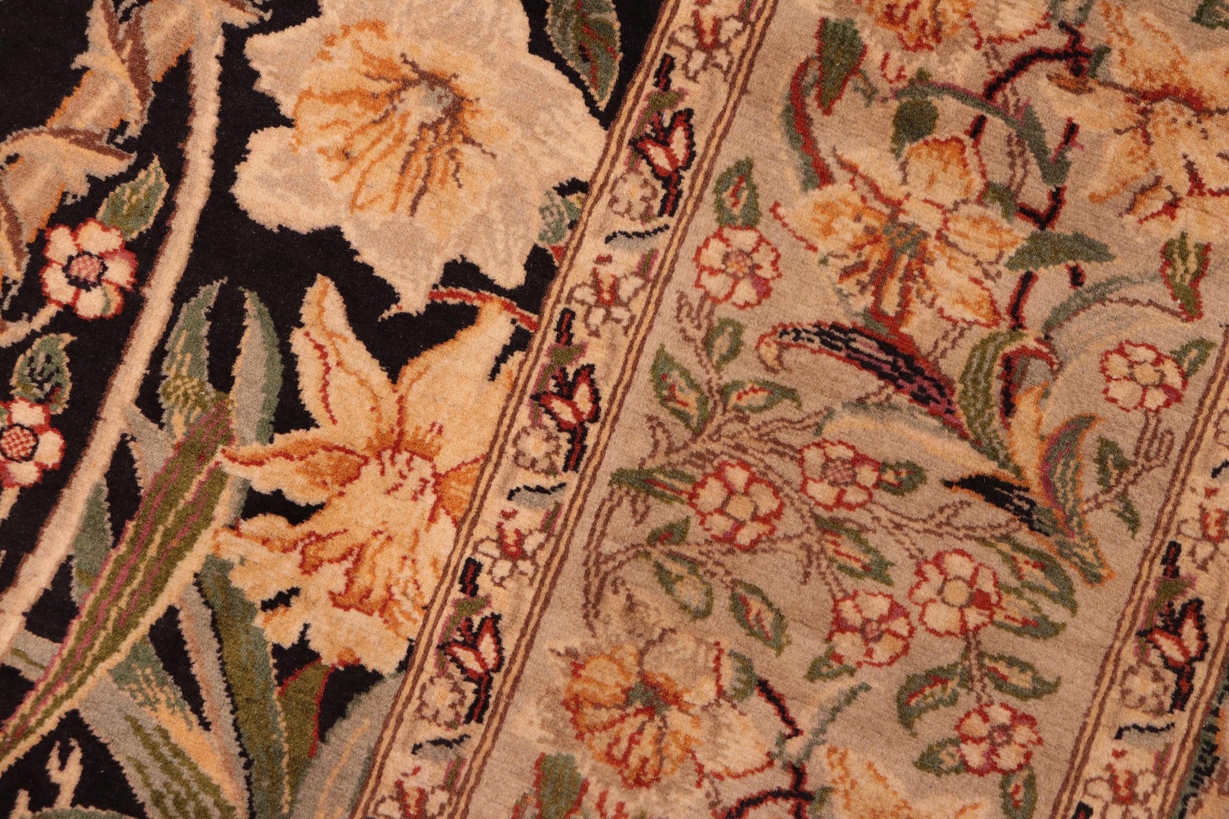 handmade Transitional Dafodils Black Taupe Hand Knotted RECTANGLE 100% WOOL area rug 6x9