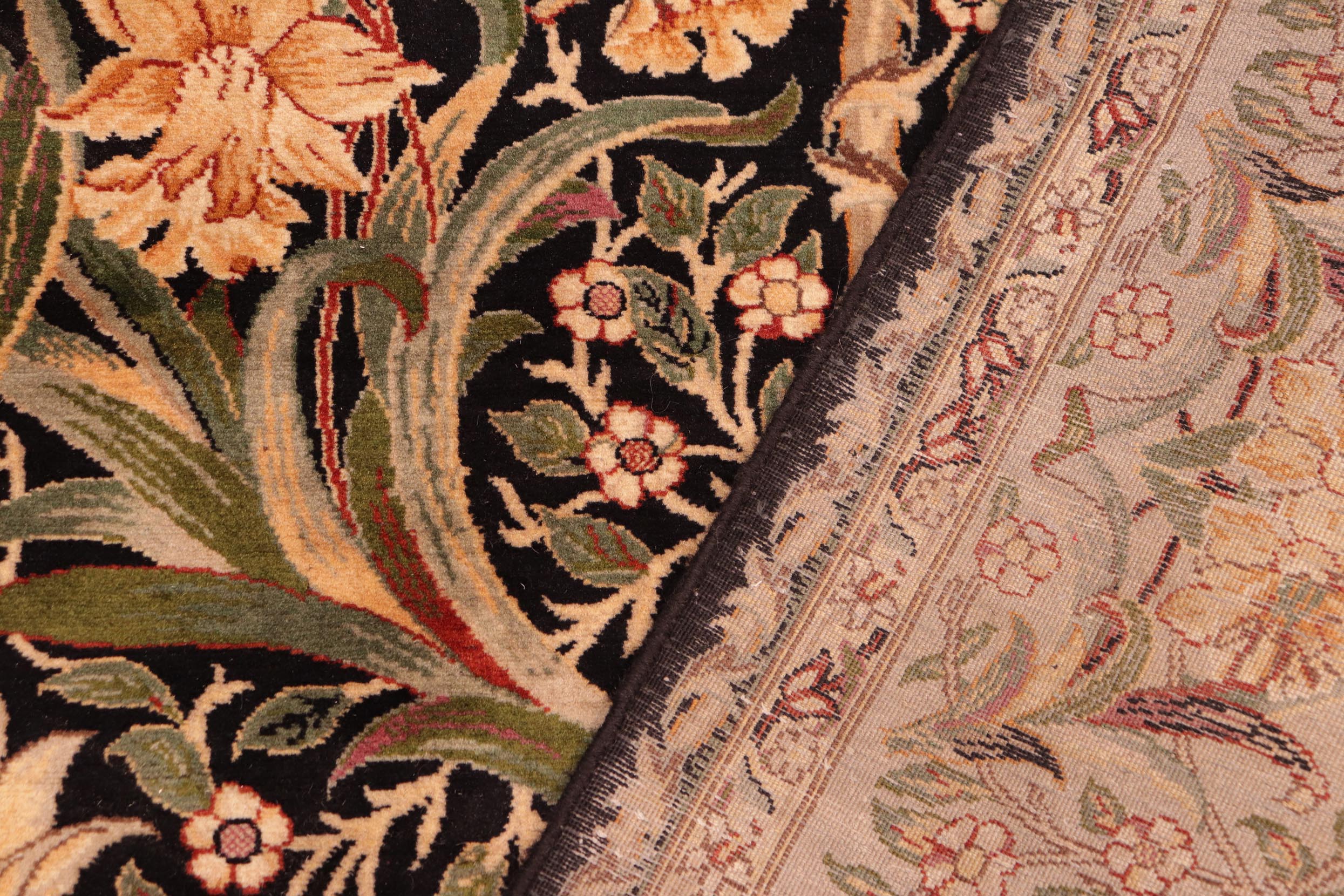 handmade Transitional Dafodils Black Taupe Hand Knotted RECTANGLE 100% WOOL area rug 6x9