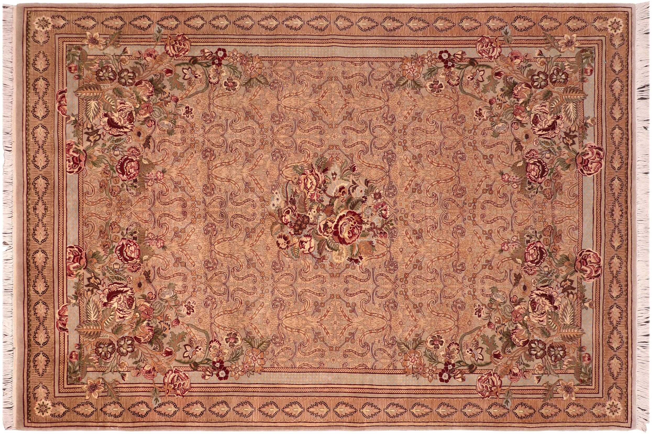 handmade Traditional Rasmi Romal Taupe Gold Hand Knotted RECTANGLE 100% WOOL area rug 6x10