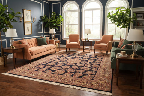 handmade Traditional Sarook Blue Beige Hand Knotted RECTANGLE 100% WOOL area rug 6x9
