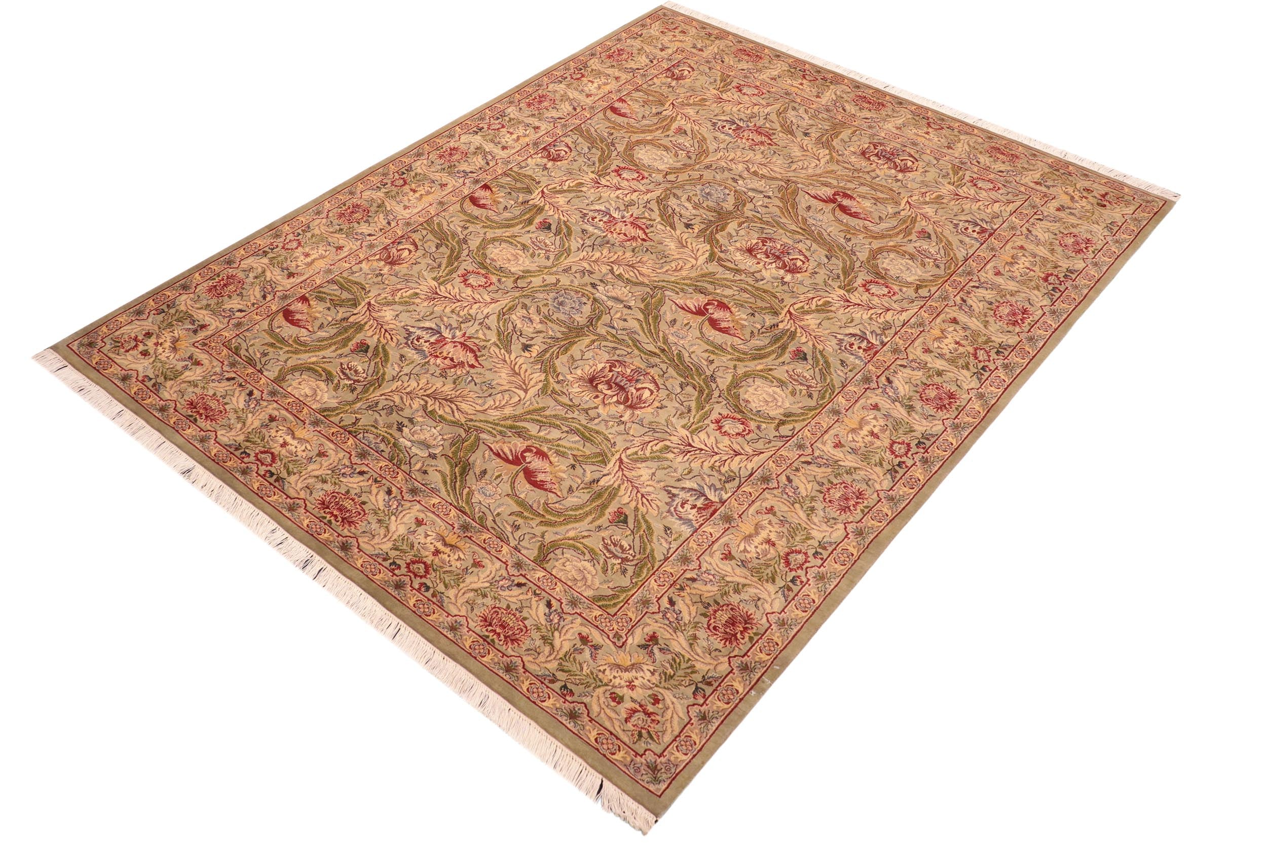 handmade Transitional Marry Gold Green Red Hand Knotted RECTANGLE 100% WOOL area rug 6x9