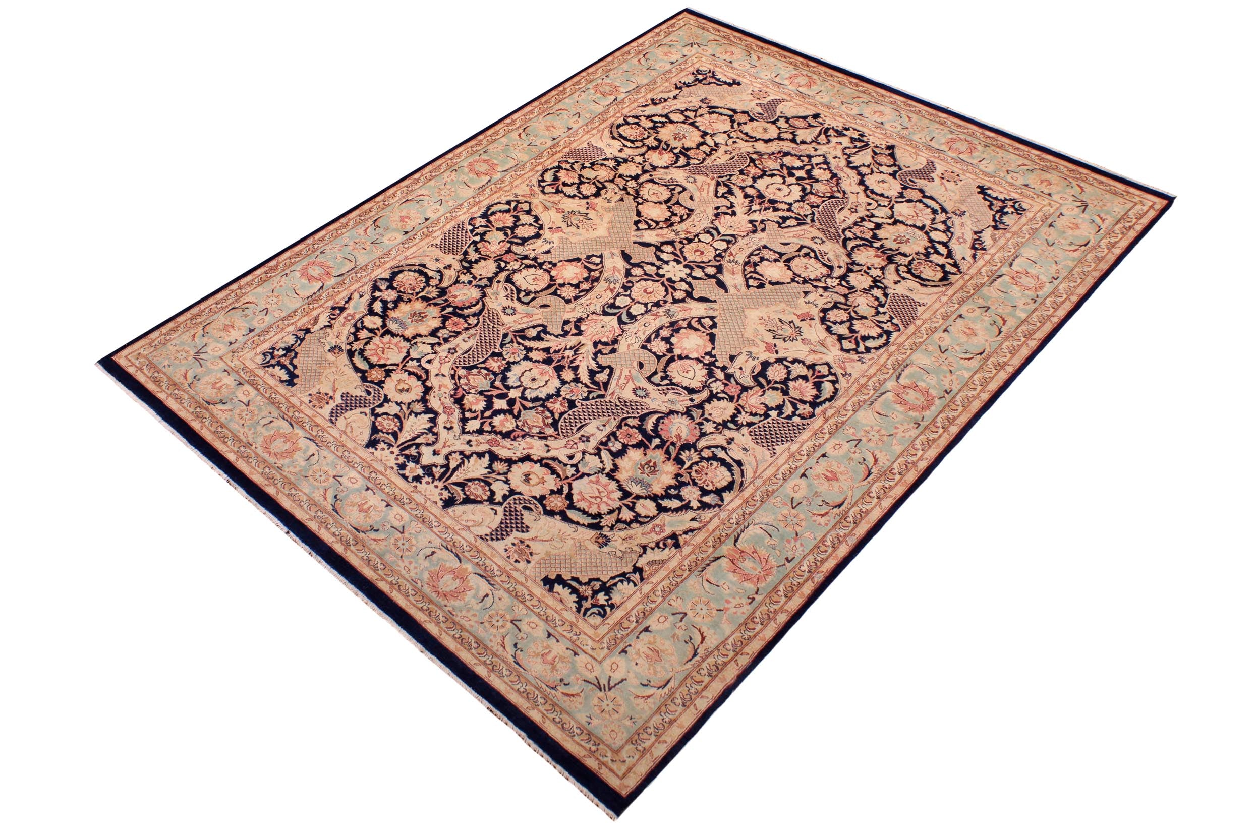 handmade Traditional Agra #2 Blue Lt. Green Hand Knotted RECTANGLE 100% WOOL area rug 6x9
