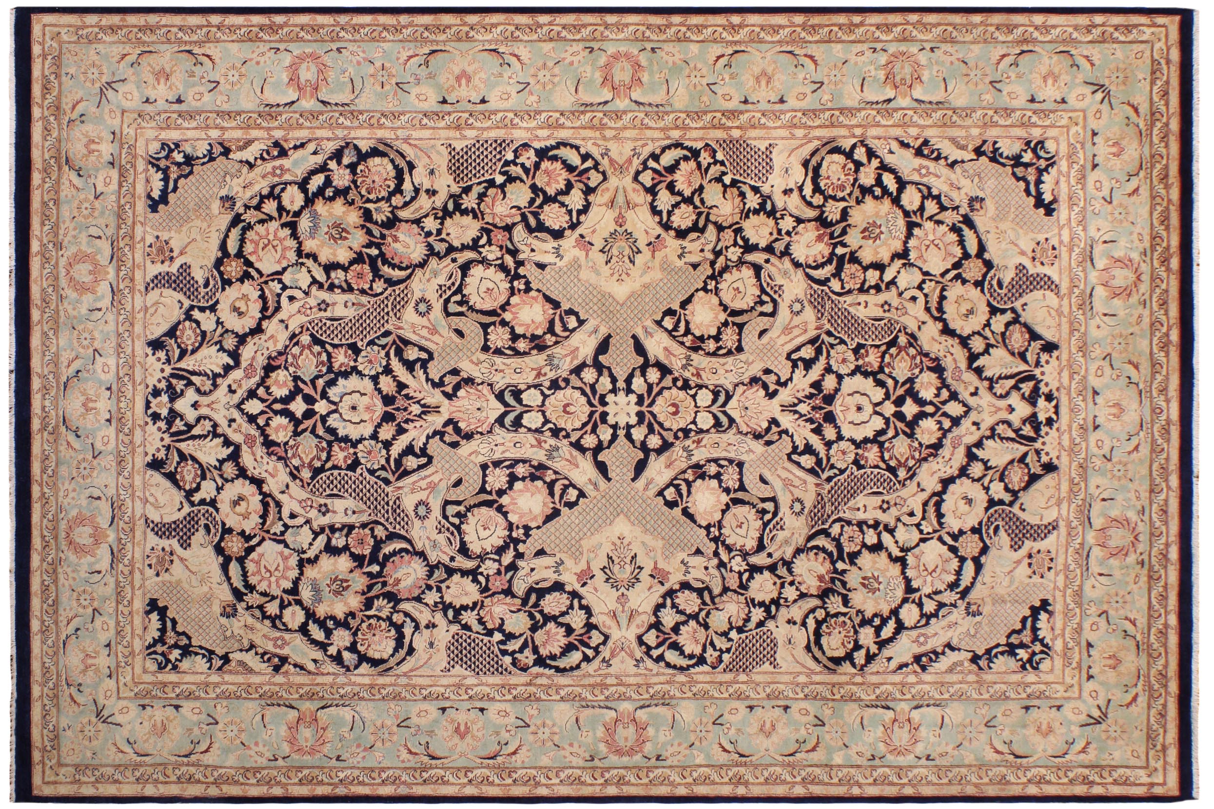 handmade Traditional Agra #2 Blue Lt. Green Hand Knotted RECTANGLE 100% WOOL area rug 6x9
