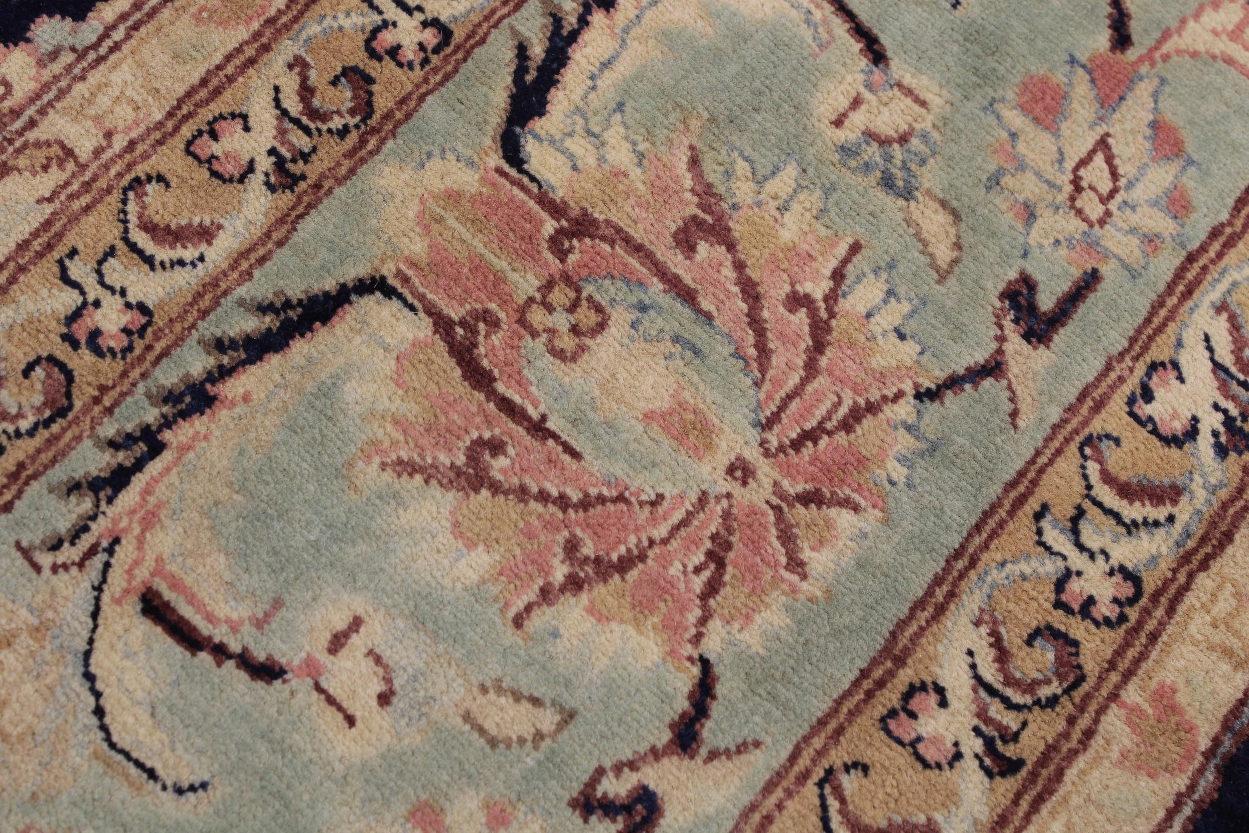 handmade Traditional Agra #2 Blue Lt. Green Hand Knotted RECTANGLE 100% WOOL area rug 6x9