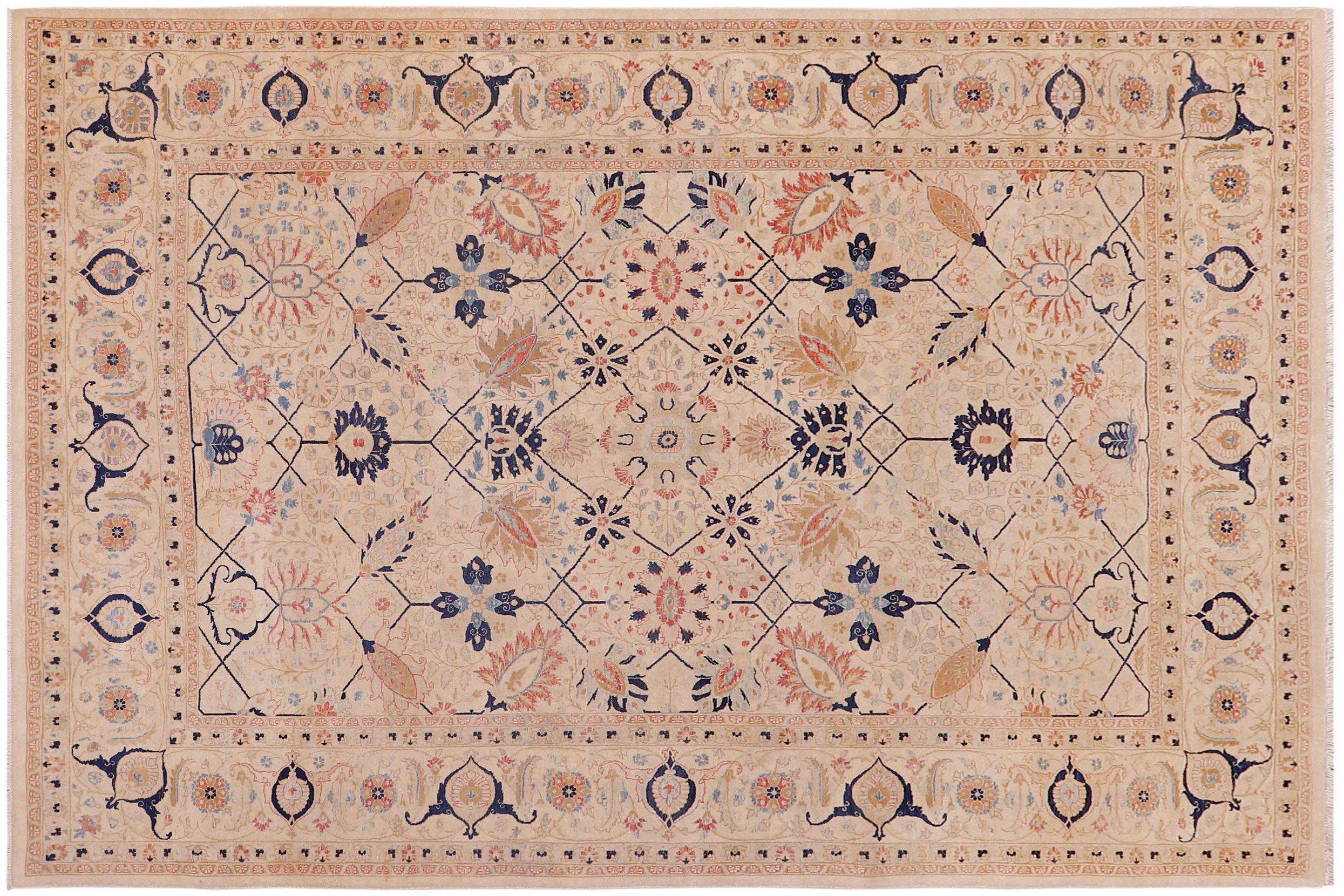 handmade Traditional Tabrizjalil Ivory Ivory Hand Knotted RECTANGLE 100% WOOL area rug 6x9