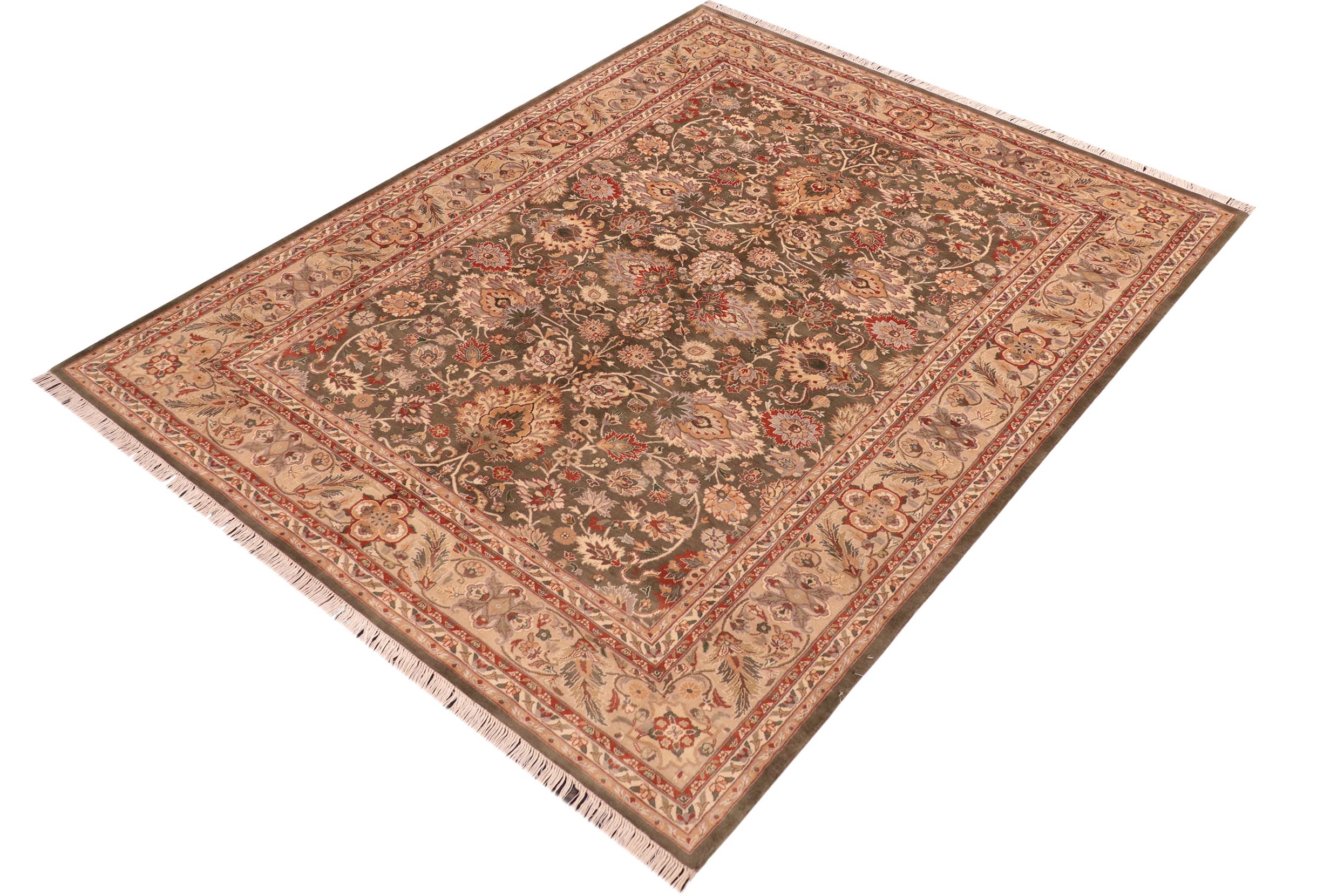 handmade Traditional Mahal Green Taupe Hand Knotted RECTANGLE 100% WOOL area rug 6x9