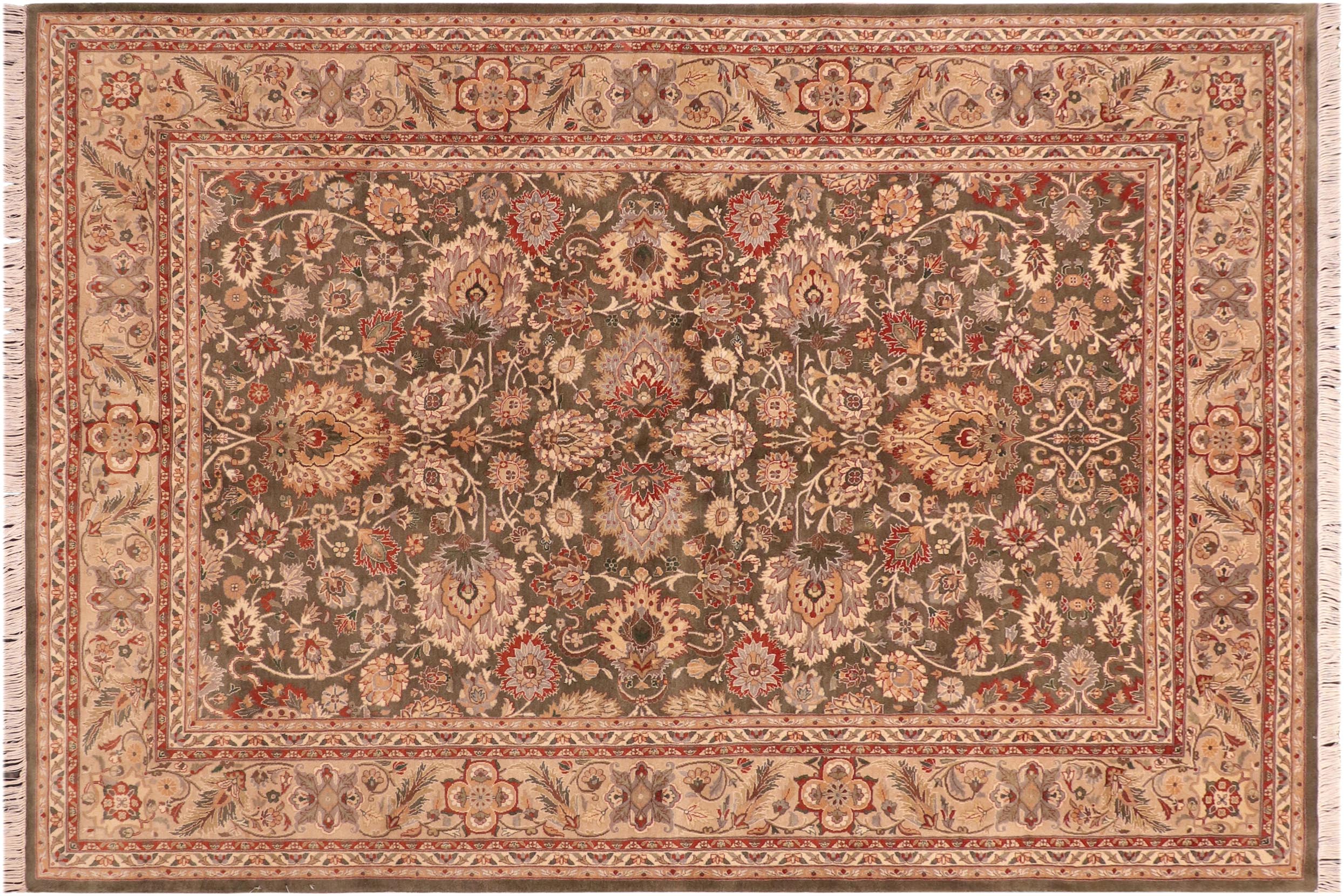 handmade Traditional Mahal Green Taupe Hand Knotted RECTANGLE 100% WOOL area rug 6x9