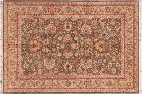 handmade Traditional Mahal Green Taupe Hand Knotted RECTANGLE 100% WOOL area rug 6x9