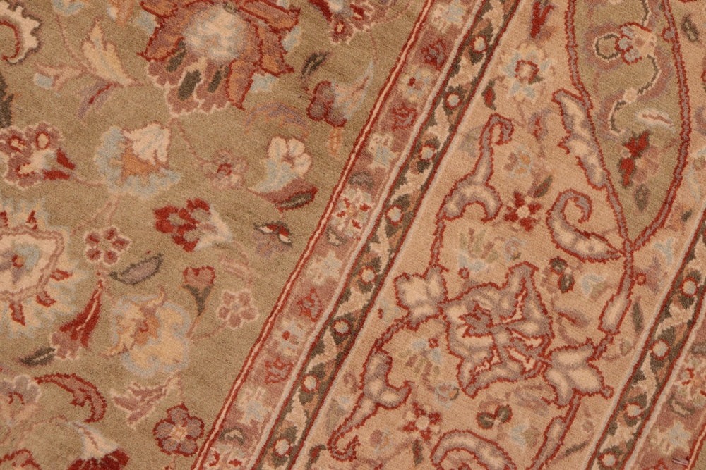 handmade Traditional Kashan Green Taupe Hand Knotted RECTANGLE 100% WOOL area rug 6x9