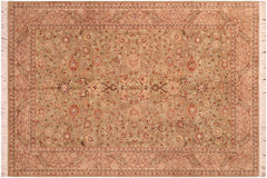 handmade Traditional Kashan Green Taupe Hand Knotted RECTANGLE 100% WOOL area rug 6x9