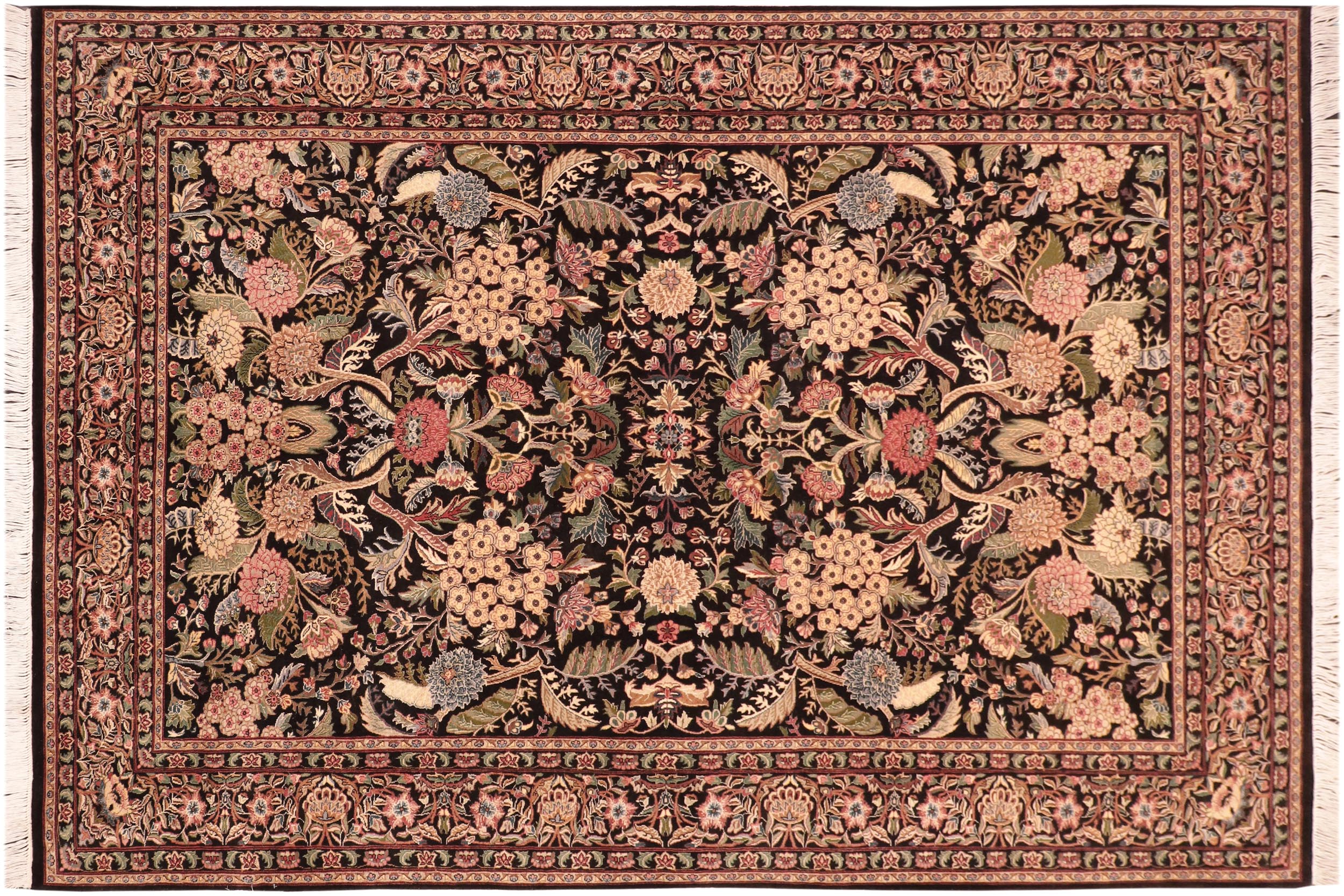 handmade Traditional Nagi Black Pink Hand Knotted RECTANGLE 100% WOOL area rug 6x9