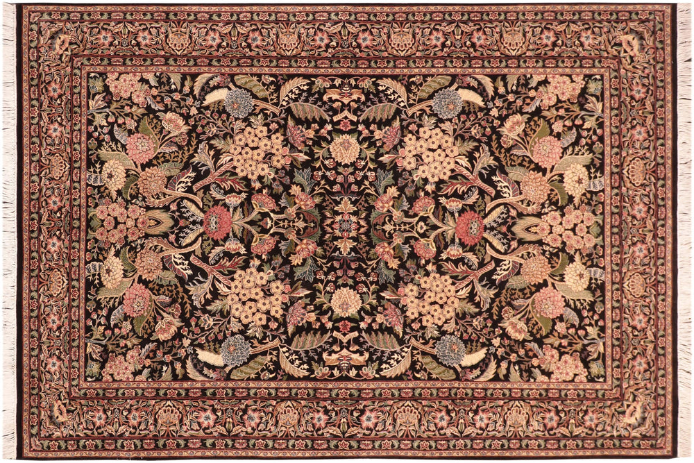 handmade Traditional Nagi Black Pink Hand Knotted RECTANGLE 100% WOOL area rug 6x9