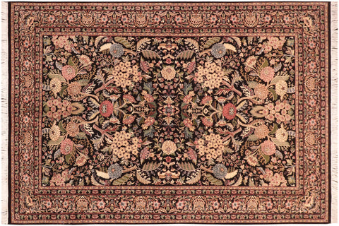 handmade Traditional Nagi Black Pink Hand Knotted RECTANGLE 100% WOOL area rug 6x9