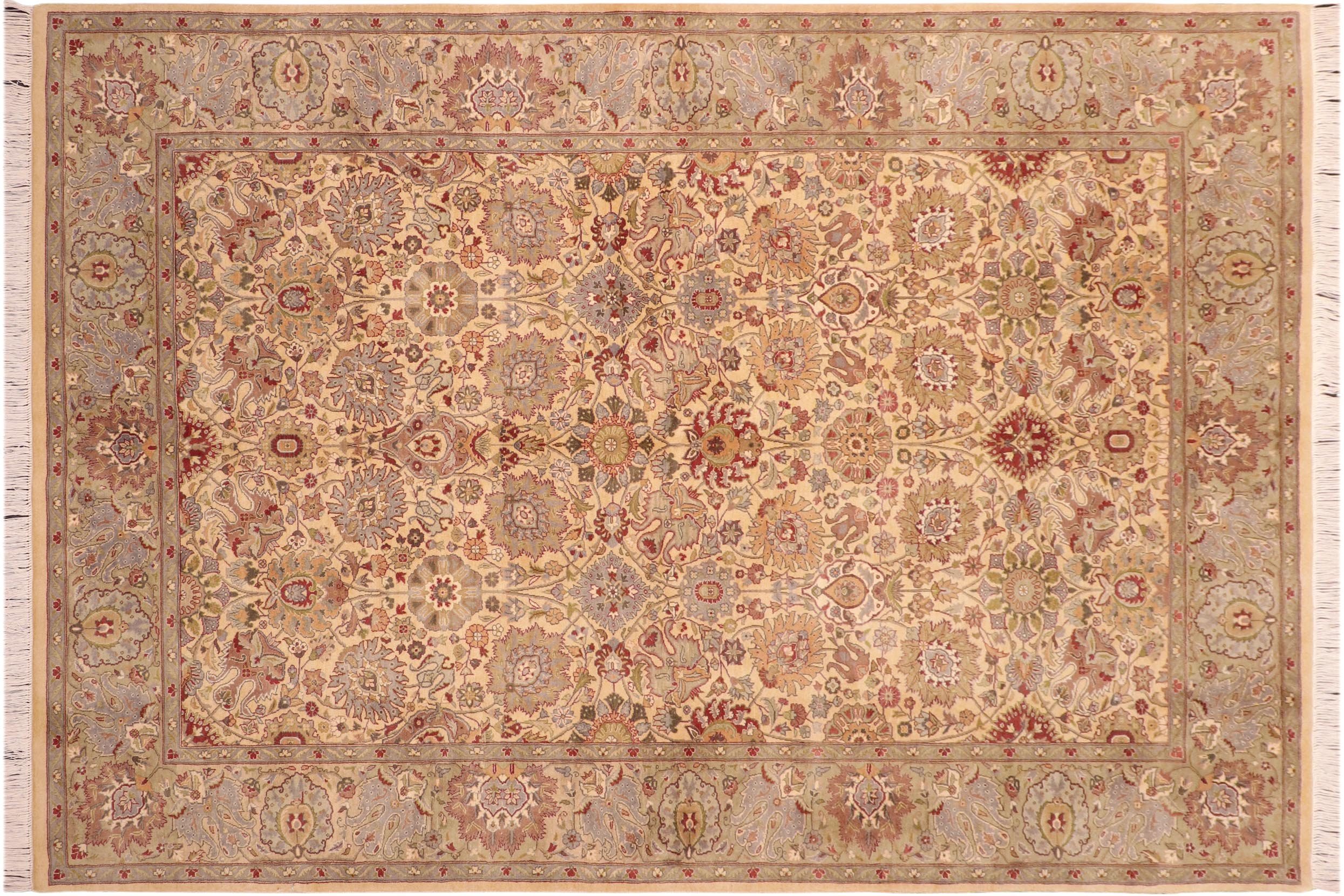 handmade Transitional Tabriz Beige Taupe Hand Knotted RECTANGLE 100% WOOL area rug 6x9