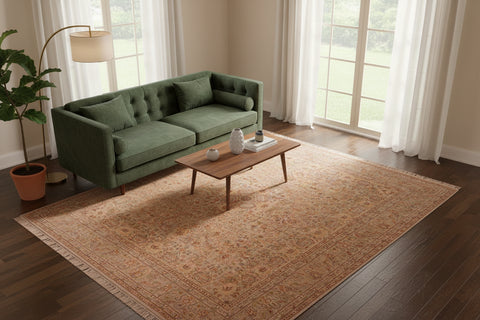 handmade Traditional Lahore Taupe Gold Hand Knotted RECTANGLE 100% WOOL area rug 6x9
