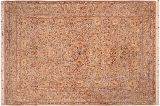 handmade Traditional Lahore Taupe Gold Hand Knotted RECTANGLE 100% WOOL area rug 6x9