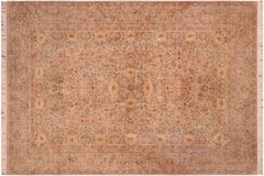 handmade Traditional Lahore Taupe Gold Hand Knotted RECTANGLE 100% WOOL area rug 6x9