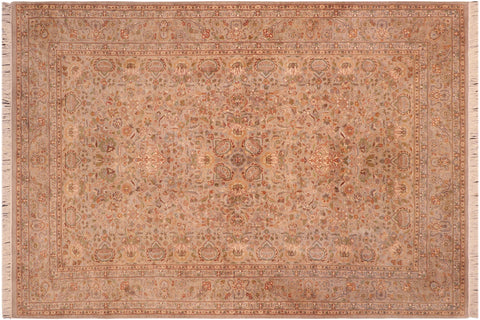 handmade Traditional Lahore Taupe Gold Hand Knotted RECTANGLE 100% WOOL area rug 6x9