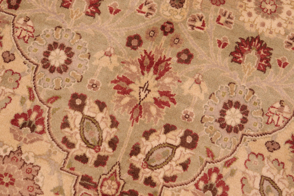 handmade Traditional Tabriz Beige Green Hand Knotted RECTANGLE 100% WOOL area rug 6x9