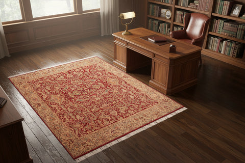 handmade Traditional Aness Red Beige Hand Knotted RECTANGLE 100% WOOL area rug 6x9