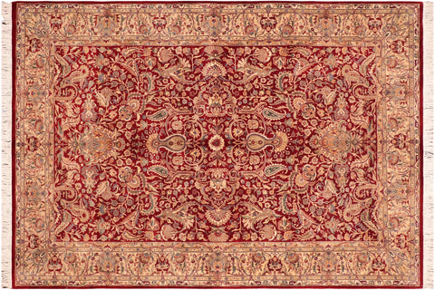 Aness Pak-Persian Numbers Red/Beige Wool Rug - 6'1'' x 9'1''