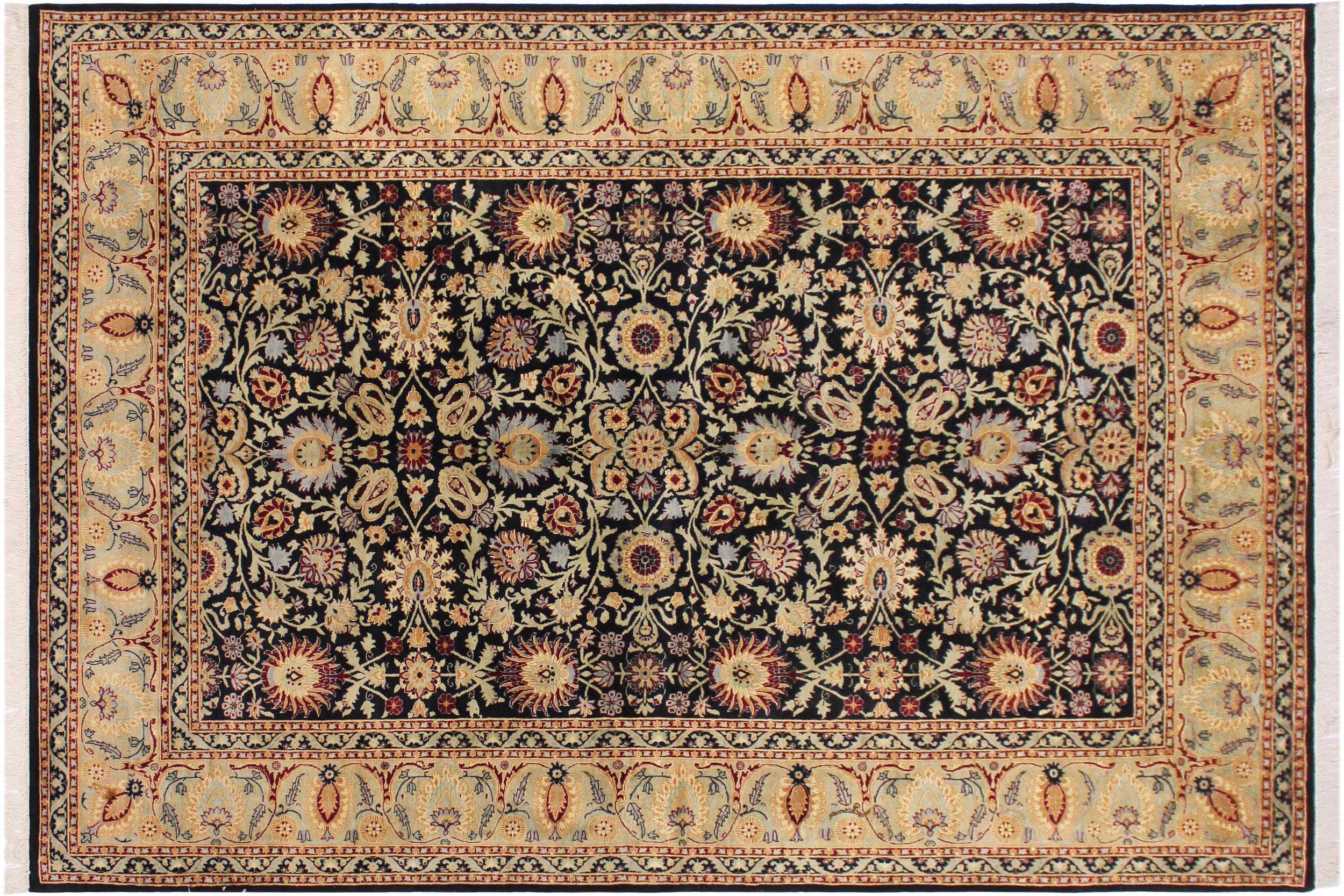 handmade Traditional New Asif Black Green Hand Knotted RECTANGLE 100% WOOL area rug 6x9