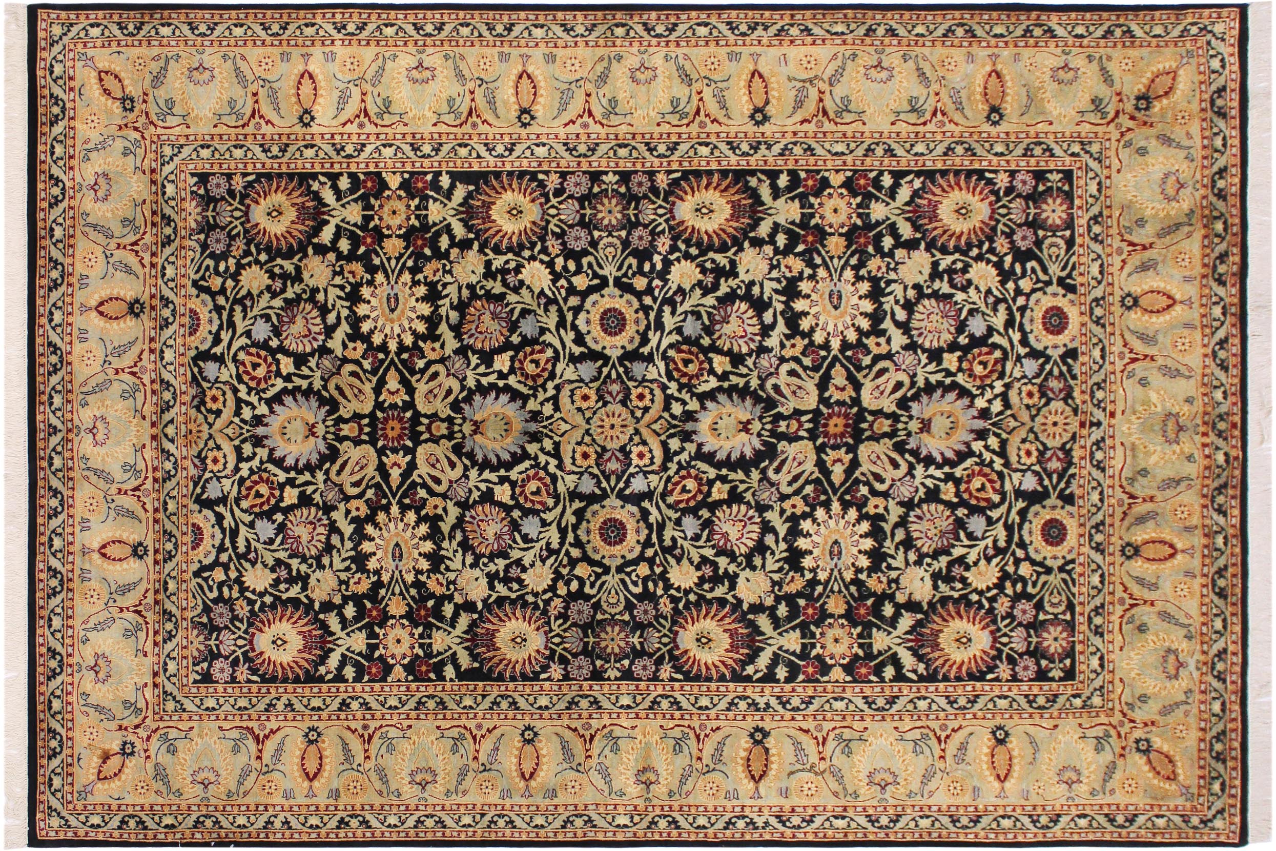 handmade Traditional New Asif Black Green Hand Knotted RECTANGLE 100% WOOL area rug 6x9