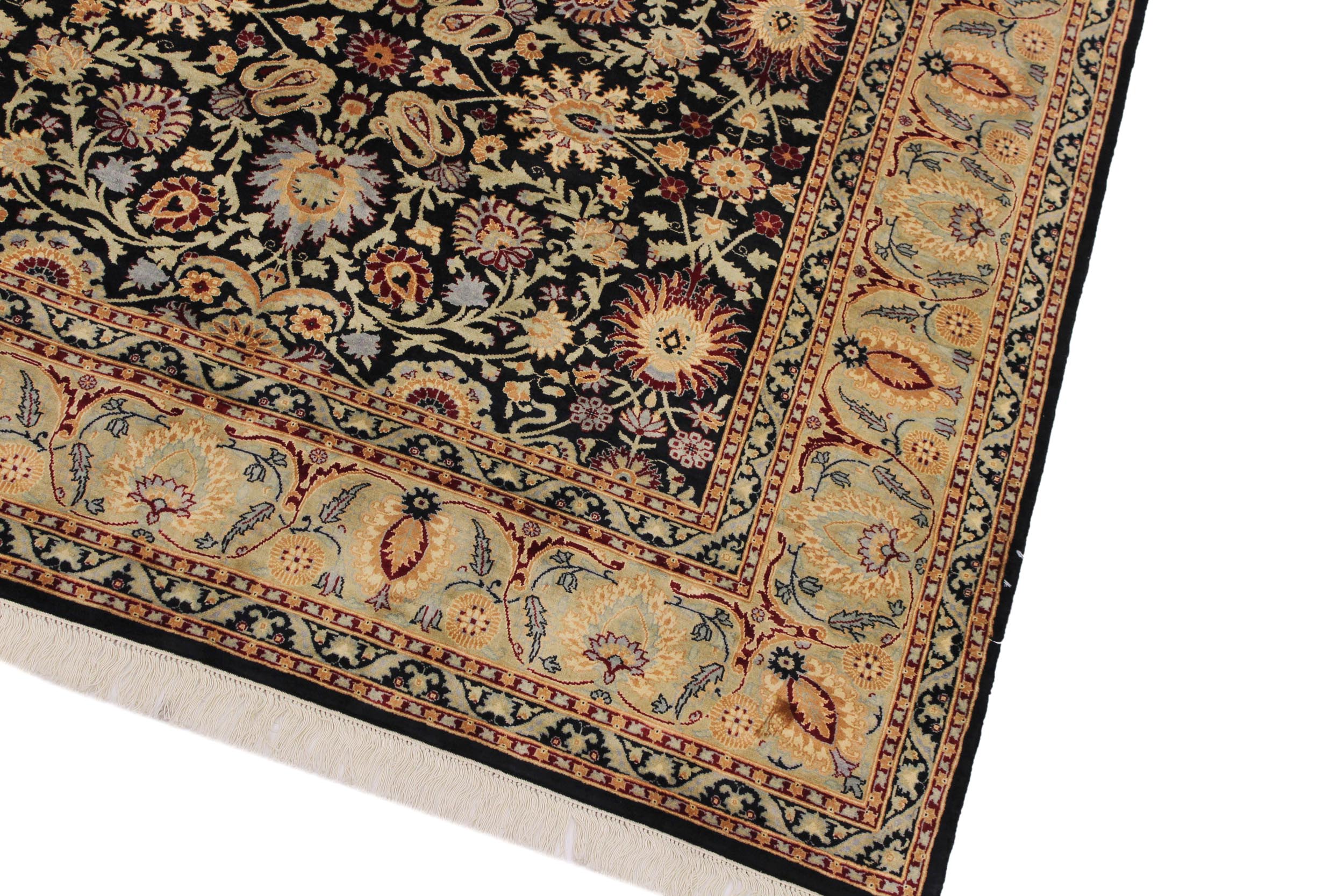 handmade Traditional New Asif Black Green Hand Knotted RECTANGLE 100% WOOL area rug 6x9