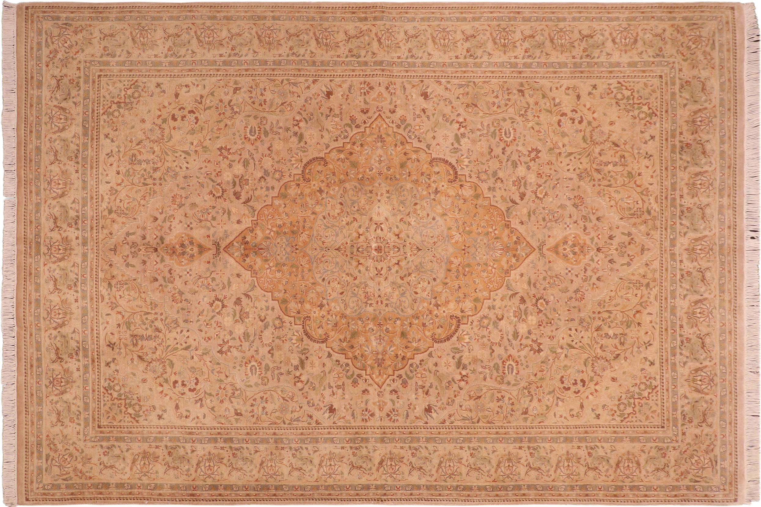 handmade Traditional Sparow Taupe Gold Hand Knotted RECTANGLE 100% WOOL area rug 6x9