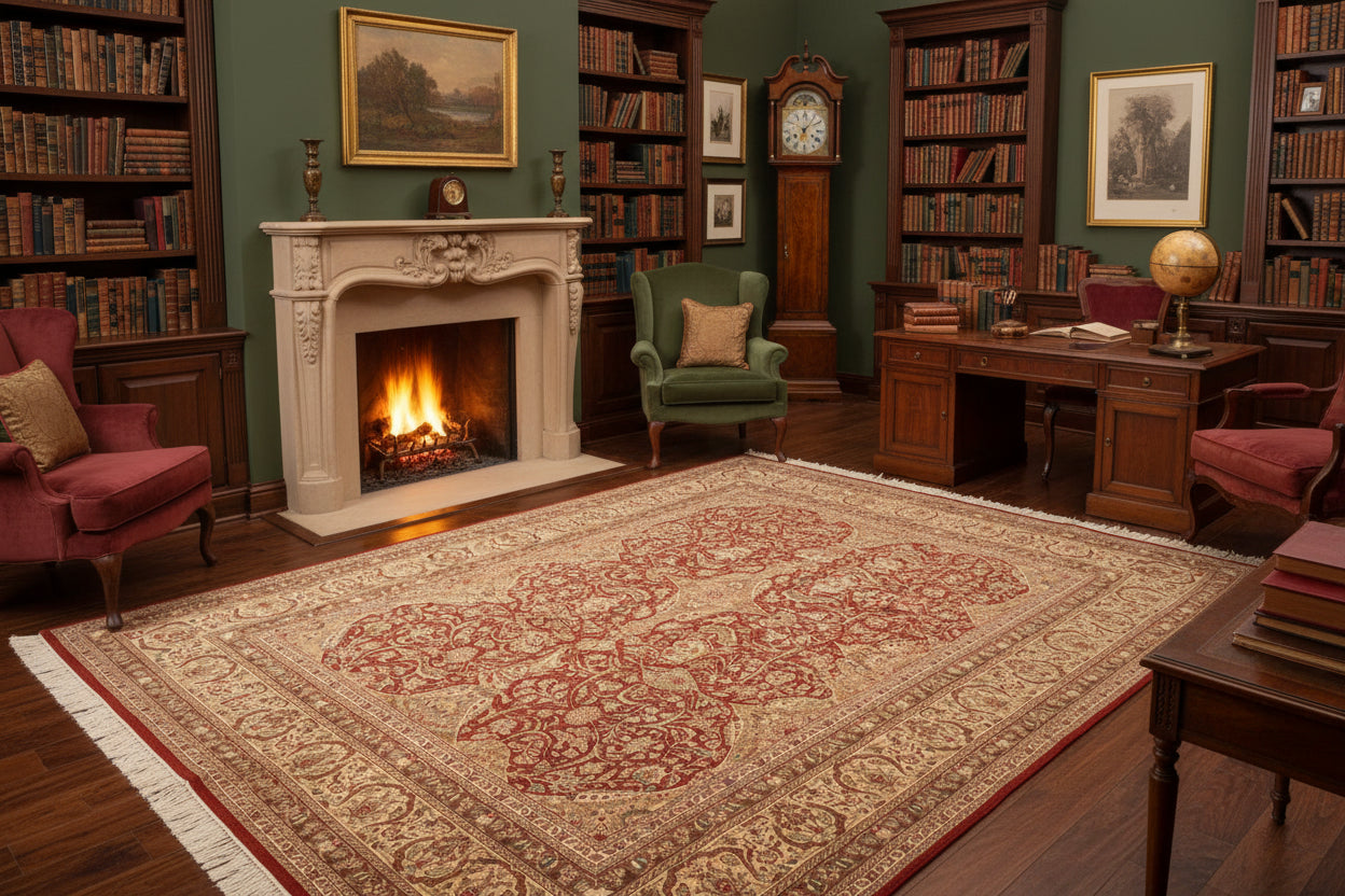 handmade Traditional Lahore Rust Beige Hand Knotted RECTANGLE 100% WOOL area rug 6x9