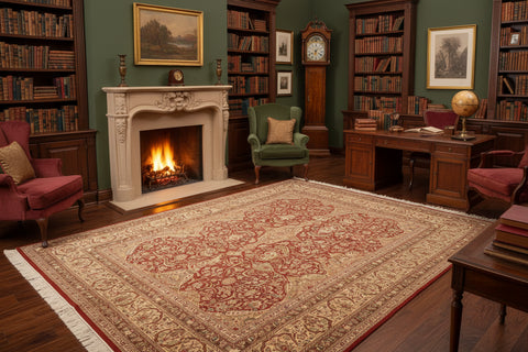 handmade Traditional Lahore Rust Beige Hand Knotted RECTANGLE 100% WOOL area rug 6x9