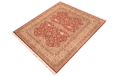 handmade Traditional Lahore Rust Beige Hand Knotted RECTANGLE 100% WOOL area rug 6x9