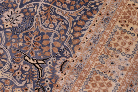 handmade Transitional Tabriz Blue Beige Hand Knotted RECTANGLE 100% WOOL area rug 6x9