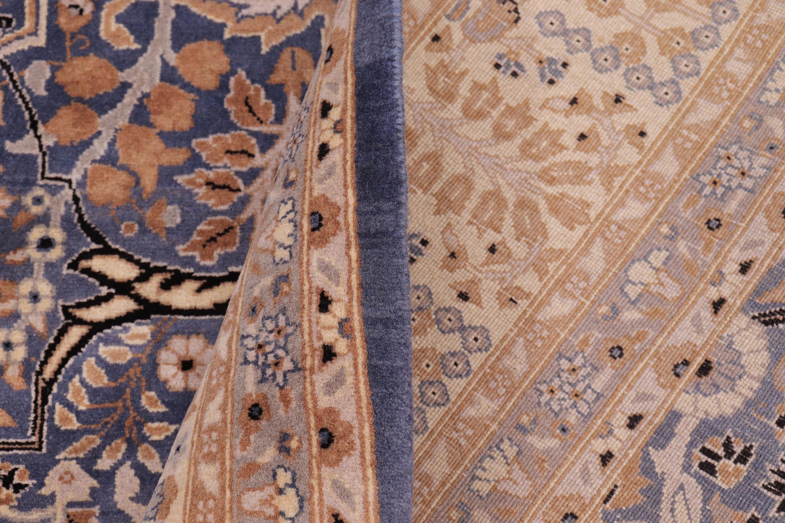 handmade Transitional Tabriz Blue Beige Hand Knotted RECTANGLE 100% WOOL area rug 6x9