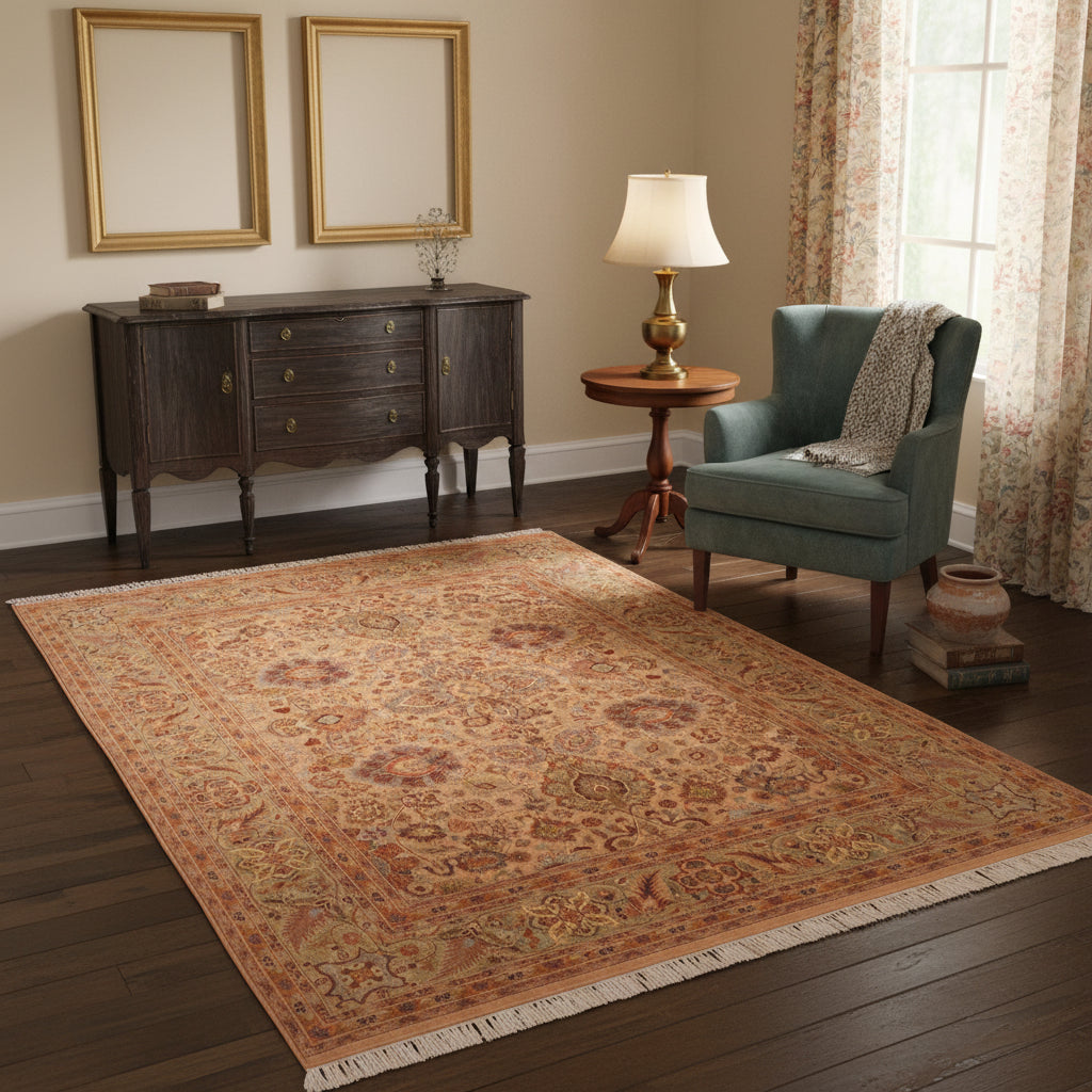 handmade Traditional Mehal Taupe Green Hand Knotted RECTANGLE 100% WOOL area rug 6x9