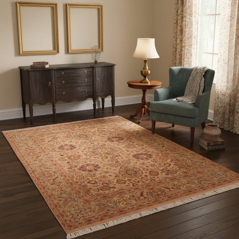 handmade Traditional Mehal Taupe Green Hand Knotted RECTANGLE 100% WOOL area rug 6x9