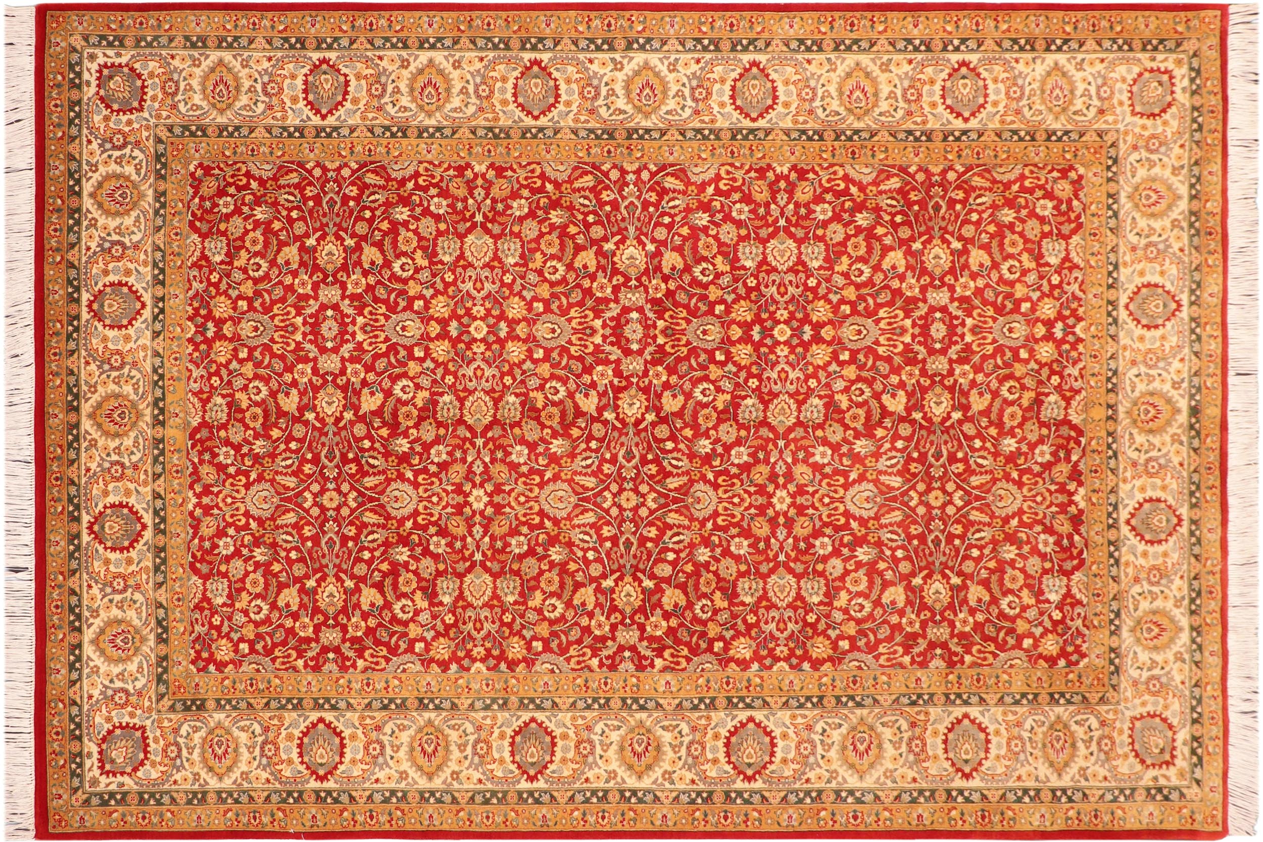 handmade Transitional Lahore Red Beige Hand Knotted RECTANGLE 100% WOOL area rug 6x9