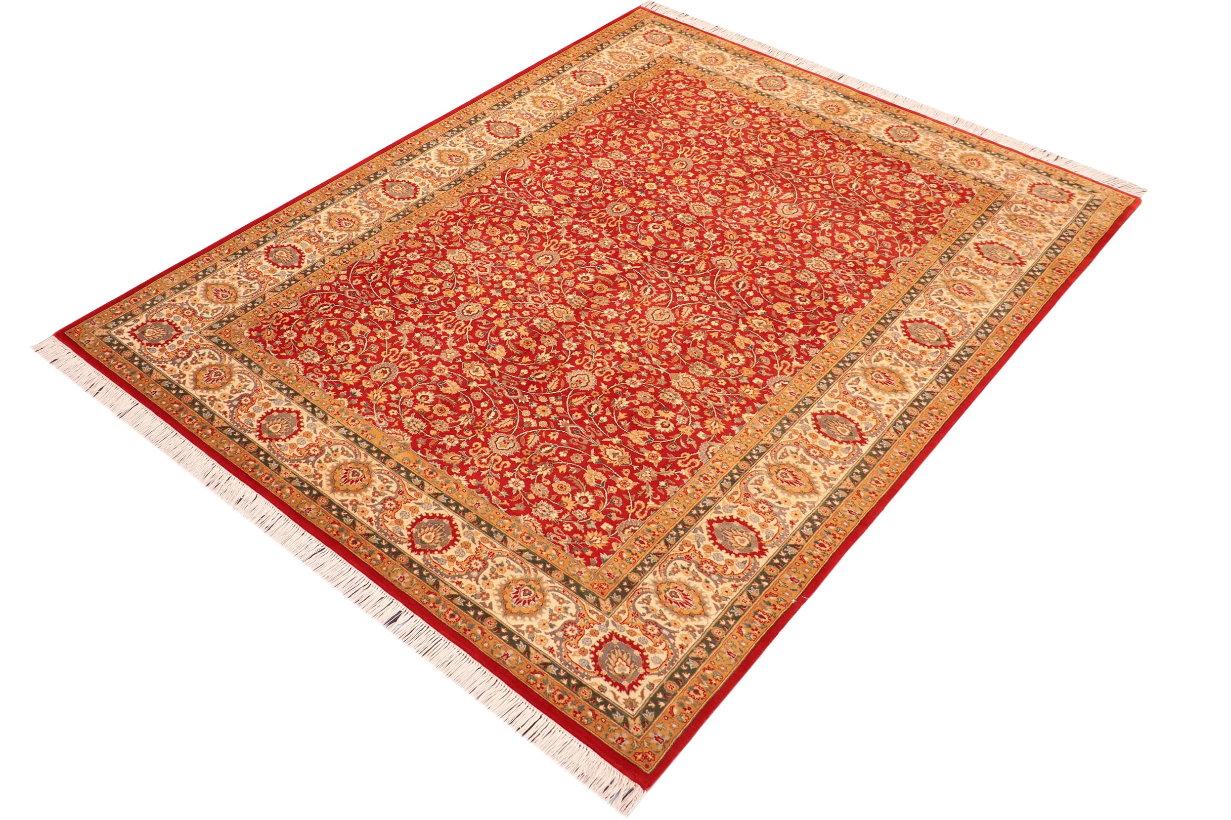 handmade Transitional Lahore Red Beige Hand Knotted RECTANGLE 100% WOOL area rug 6x9