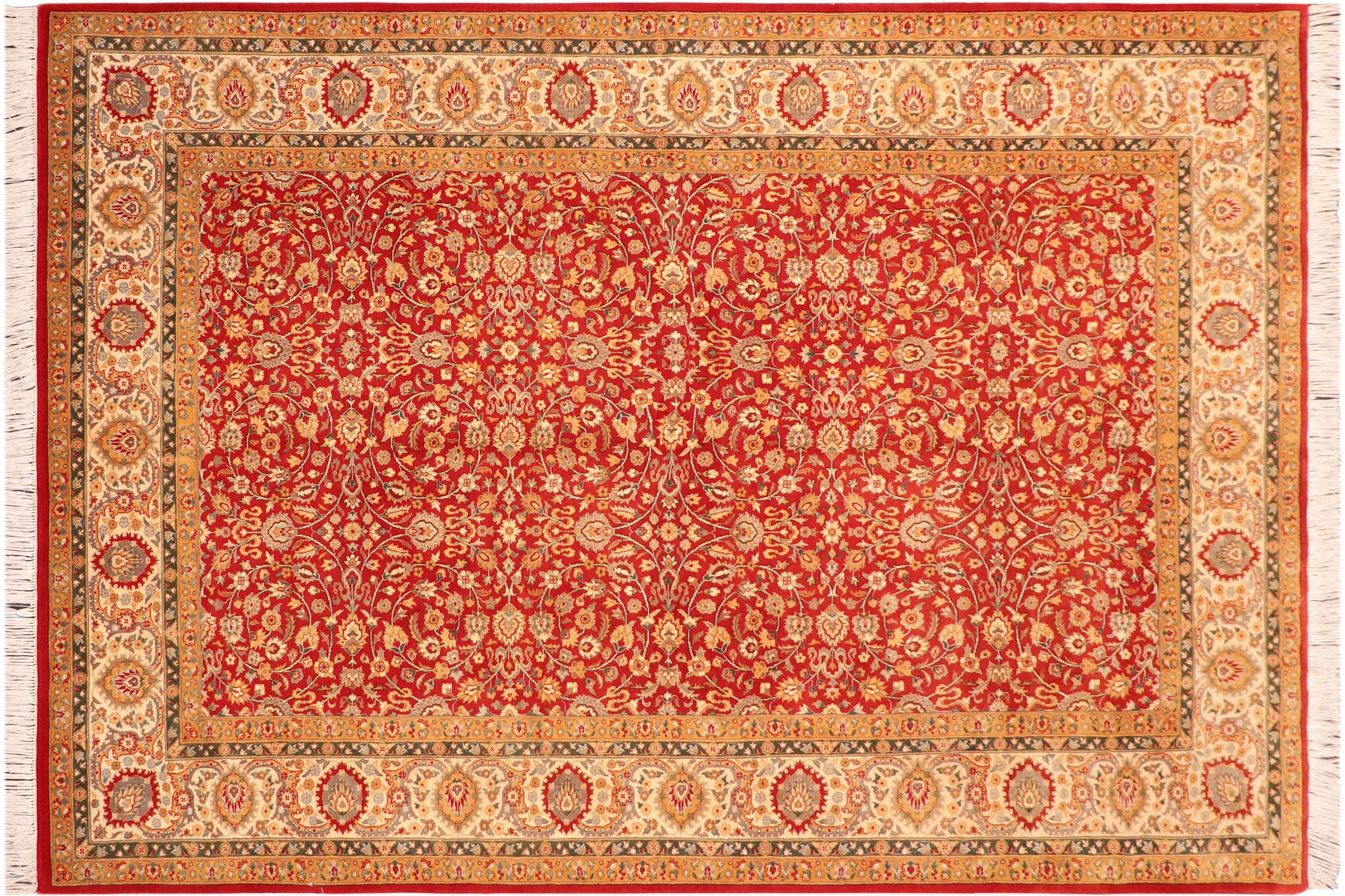 handmade Transitional Lahore Red Beige Hand Knotted RECTANGLE 100% WOOL area rug 6x9