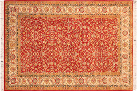 handmade Transitional Lahore Red Beige Hand Knotted RECTANGLE 100% WOOL area rug 6x9