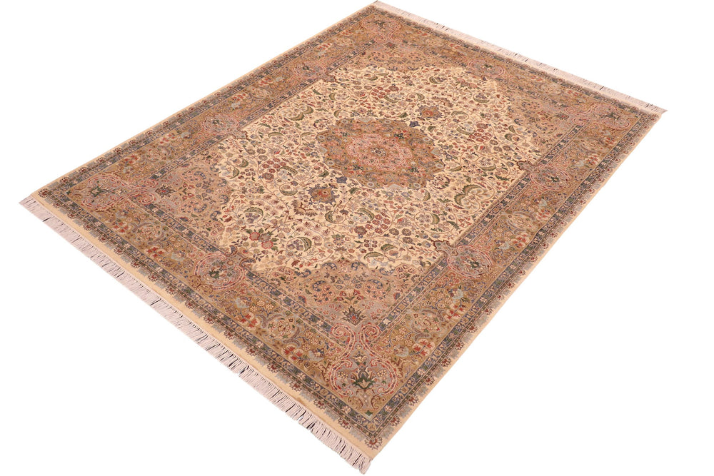 handmade Traditional Ghulasha If Beige Green Hand Knotted RECTANGLE 100% WOOL area rug 6x9