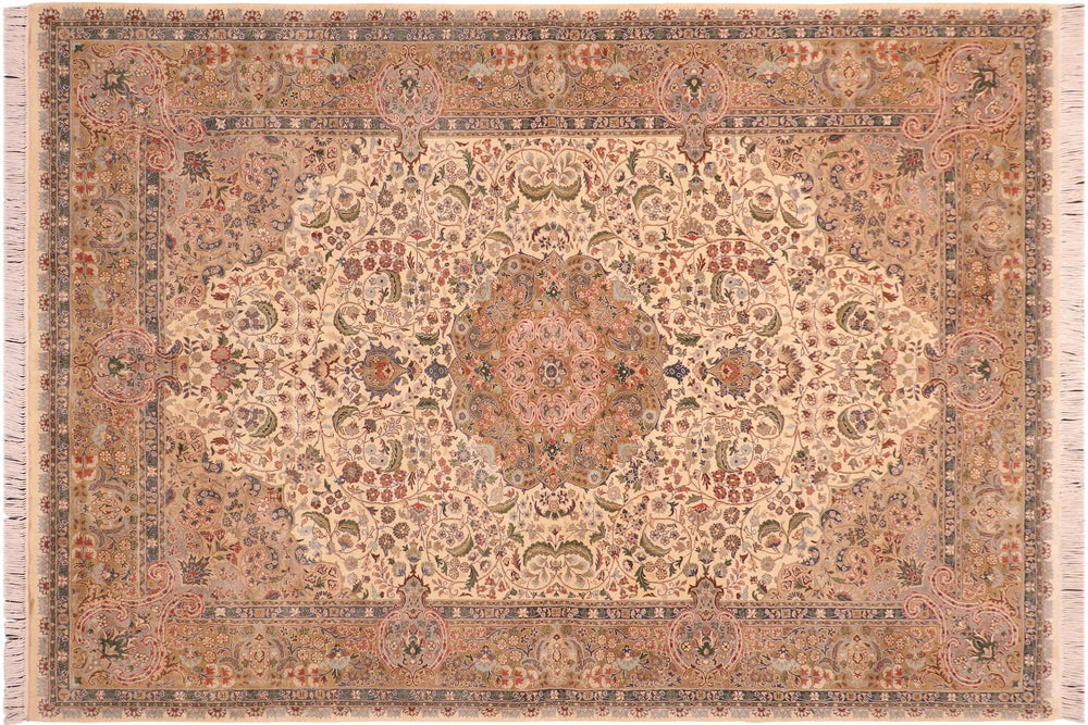 handmade Traditional Ghulasha If Beige Green Hand Knotted RECTANGLE 100% WOOL area rug 6x9