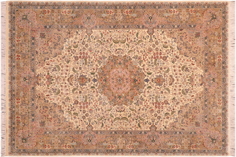 handmade Traditional Ghulasha If Beige Green Hand Knotted RECTANGLE 100% WOOL area rug 6x9